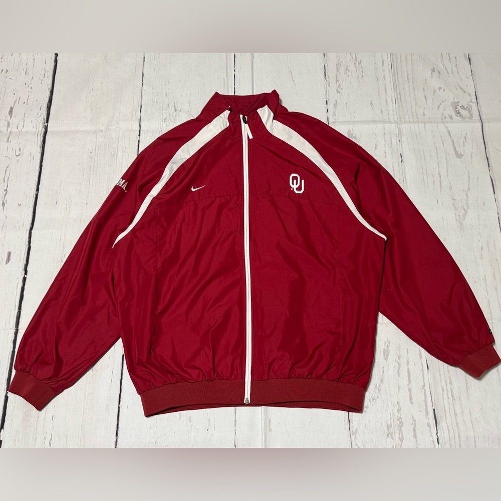 Nike mens L University of Oklahoma OU Sooners red full zip windbreaker jacket